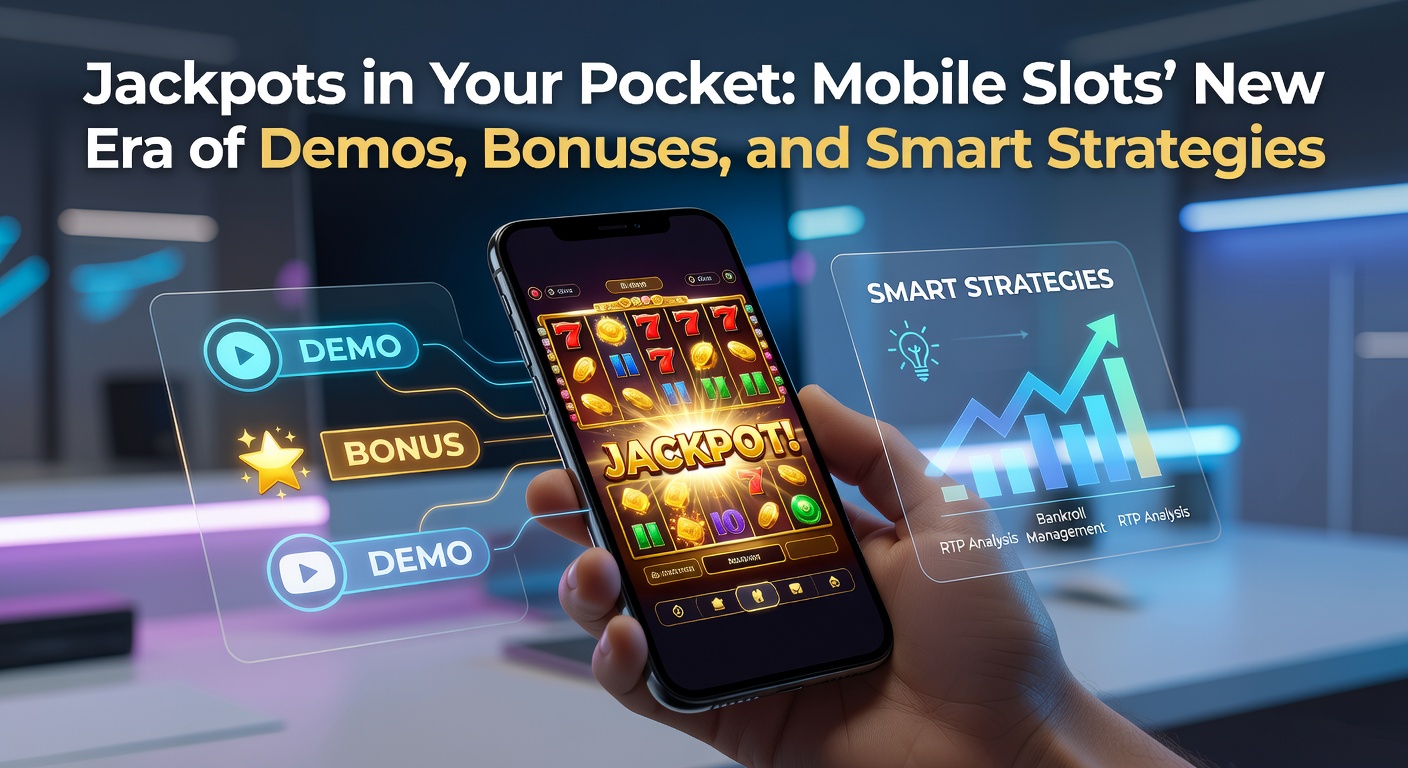 Vibrant mobile slot screen showing jackpot symbols spinning on a smartphone, with demo mode activated and bonus icons glowing