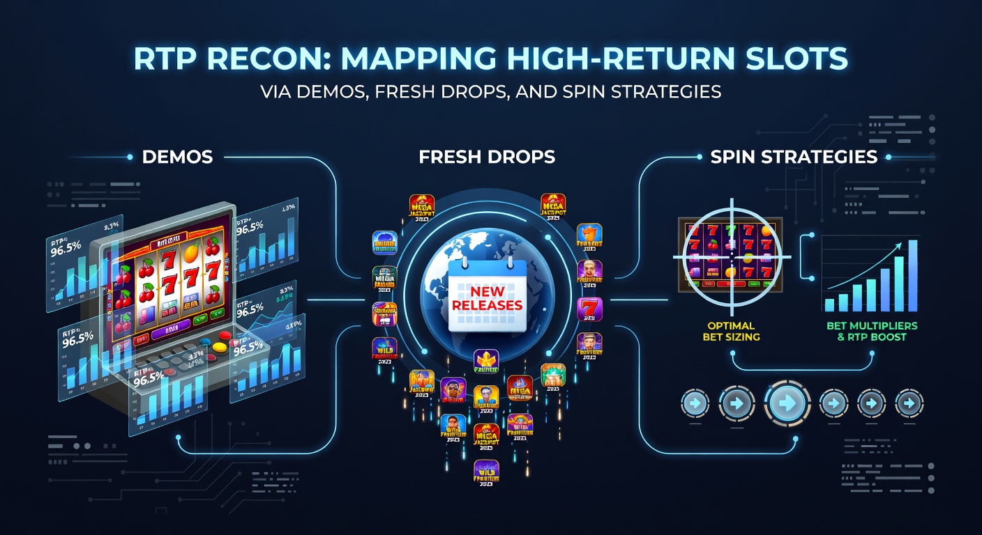 Graph charting RTP percentages across various slot demos and new releases, with bars rising for high-performers amid colorful game thumbnails