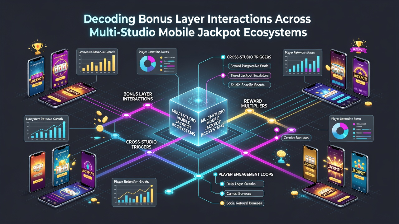 Diagram showing data flow between bonus layers in multi-studio mobile jackpot setups