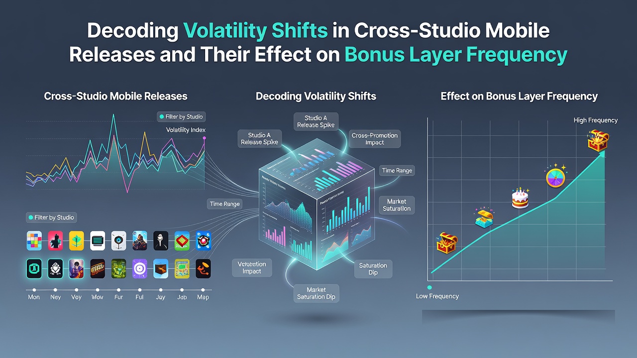 Analytics dashboard comparing bonus trigger rates and volatility indexes between different mobile slot studios