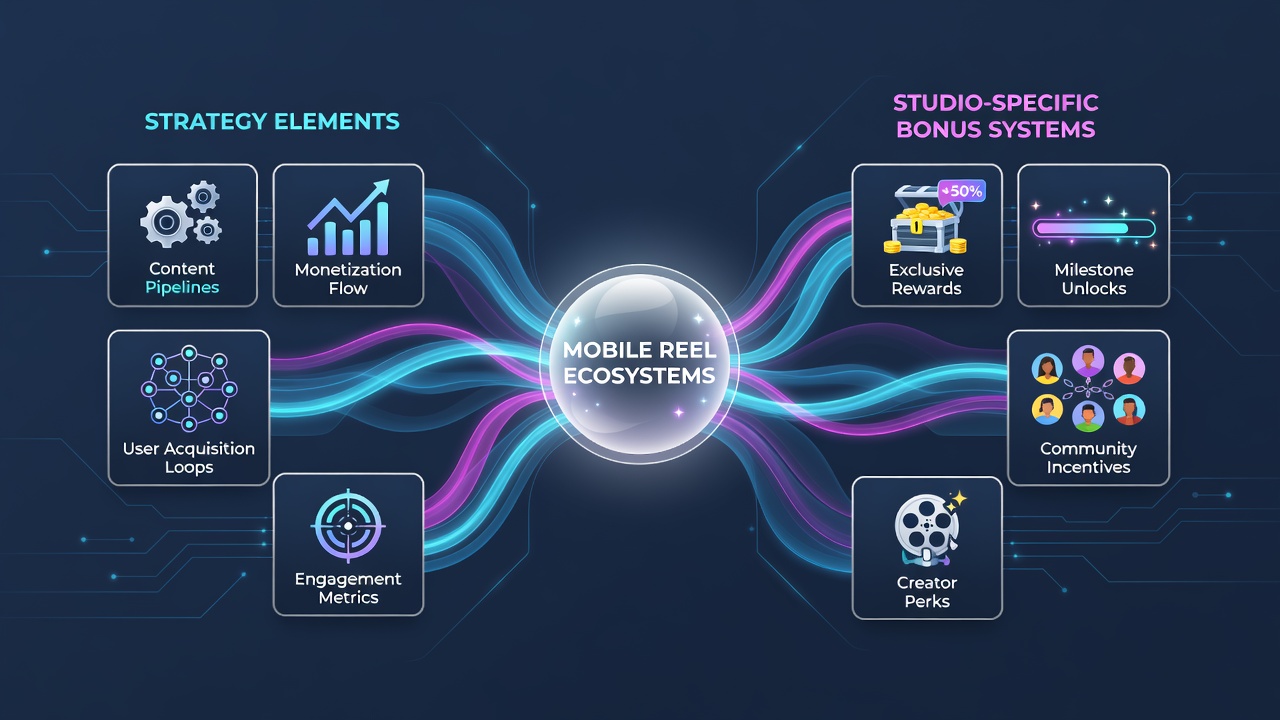 Diagram of studio bonus systems linked to mobile strategy pathways and reel mechanics