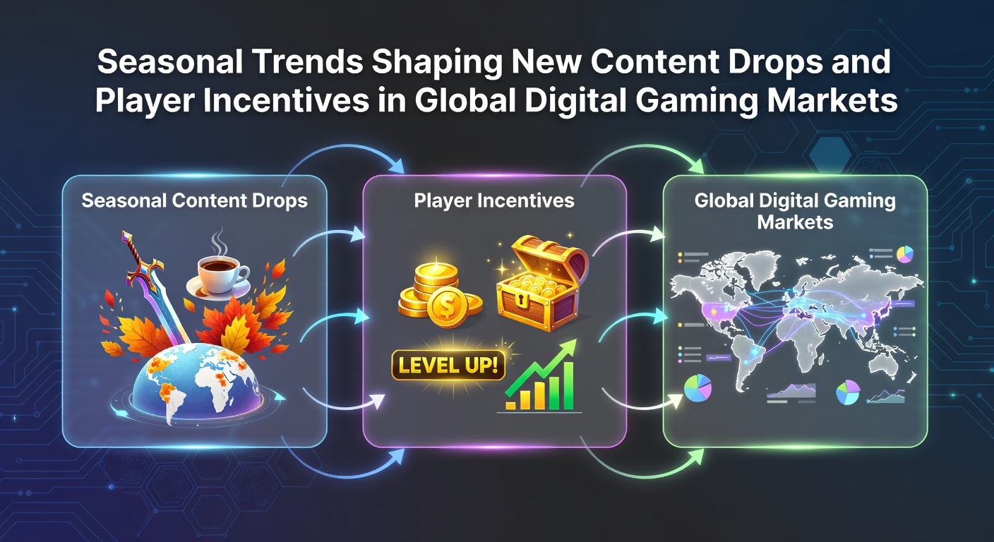 Seasonal gaming trends visualization showing content drops and player incentives across global markets