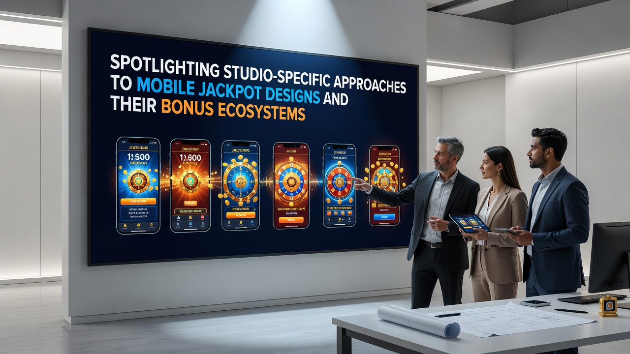 Studio interface showcasing mobile jackpot mechanics with layered bonus indicators
